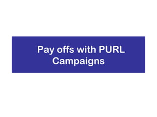 Pay offs with PURL
Campaigns
 