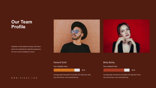 Your Jobdesk Here
85%
Howard Scott
Leverage agile frameworks to provide a for high level views
new normal that, a new normal that has .
Your Jobdesk Here
85%
Betty Bailey
Leverage agile frameworks to provide a for high level views
new normal that, a new normal that has .
W W W . P U R O A . C O M
Standards in web readiness energy scale future
proof core competencies impactful experiences
win-win survival strategies to ensure.
Our Team
Profile
 