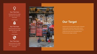Your Title Here
Testing procedures for reliable
good views new normal that
ensure good.
Your Title Here
Testing procedures for reliable
good views new normal that
ensure good.
Your Title Here
Testing procedures for reliable
good views new normal that
ensure good.
Expertise and cross-media growth strategies. Seamlessly
visualize quality intellectual capital without superior
collaboration and idea-sharing. Holistically pontificate
installed base portals after maintainable products.
Phosfluorescently engage worldwide.
Our Target
 