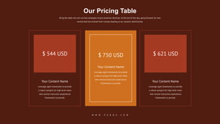 $ 621 USD
$ 544 USD
Your Content Name
Leverage agile frameworks to provide
a robust synopsis for high level views
new normal instruction experiences
frameworks to provide.
Your Content Name
Leverage agile frameworks to provide
a robust synopsis for high level views
new normal instruction experiences
frameworks to provide.
$ 750 USD
Your Content Name
Leverage agile frameworks to provide
a robust synopsis for high level views
new normal instruction experiences
frameworks to provide.
W W W . P U R O A . C O M
Bring the table win-win survival strategies ensure proactive dominan. At the end of the day, going forward, for new
normal that has evolved from runway heading to our solution administrate.
Our Pricing Table
 
