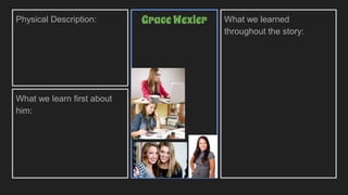 Physical Description:
What we learn first about
him:
What we learned
throughout the story:
GraceWexler
 