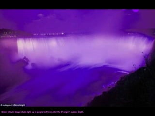 Water tribute: Niagara Falls lights up in purple for Prince after the 57-singer's sudden death.
 