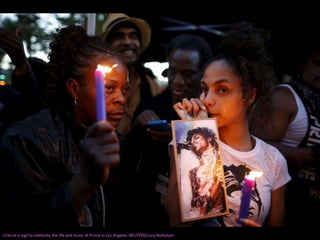 Cries at a vigil to celebrate the life and music of Prince in Los Angeles. REUTERS/Lucy Nicholson
 