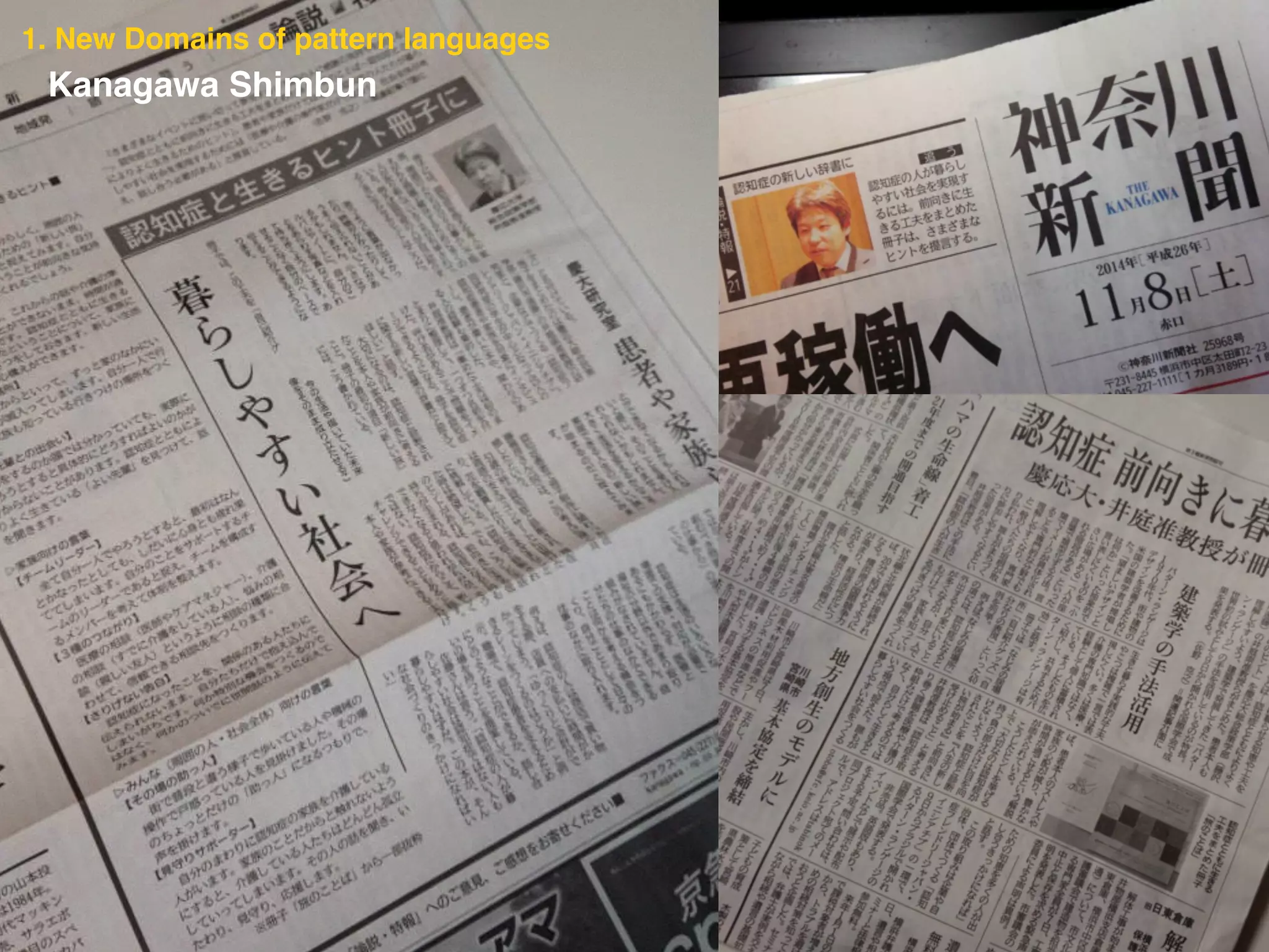 1. New Domains of pattern languages
Kanagawa Shimbun
 