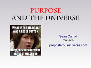 purpose
and the universe
Sean Carroll
Caltech
preposterousuniverse.com
 