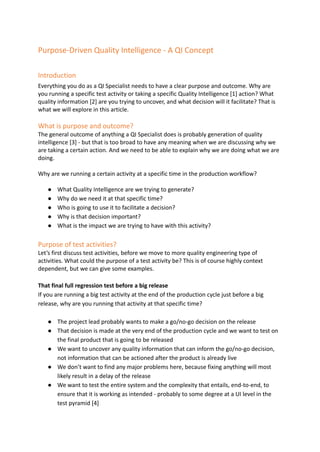 Purpose-Driven Quality Intelligence - A QI Concept | PDF
