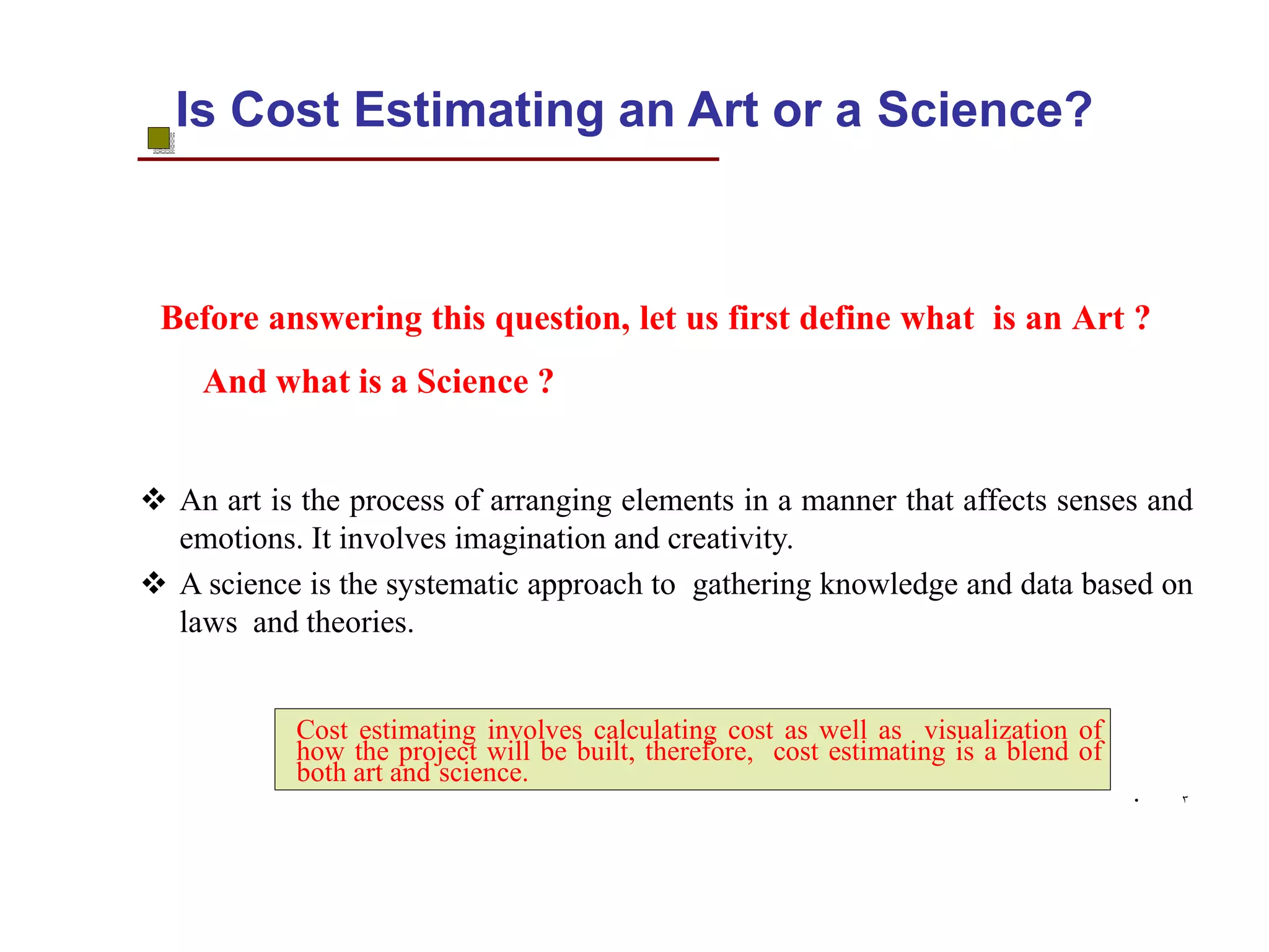 Purpose and importance of estimate PPT