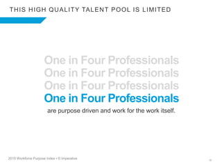 19
THIS HIGH QUALITY TALENT POOL IS LIMITED
2015 Workforce Purpose Index • © Imperative
are purpose driven and work for th...