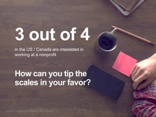 28
How can you tip the
scales in your favor?
Source: LinkedIn 2015 Talent Trends Report
3 out of 4
in the US / Canada are ...