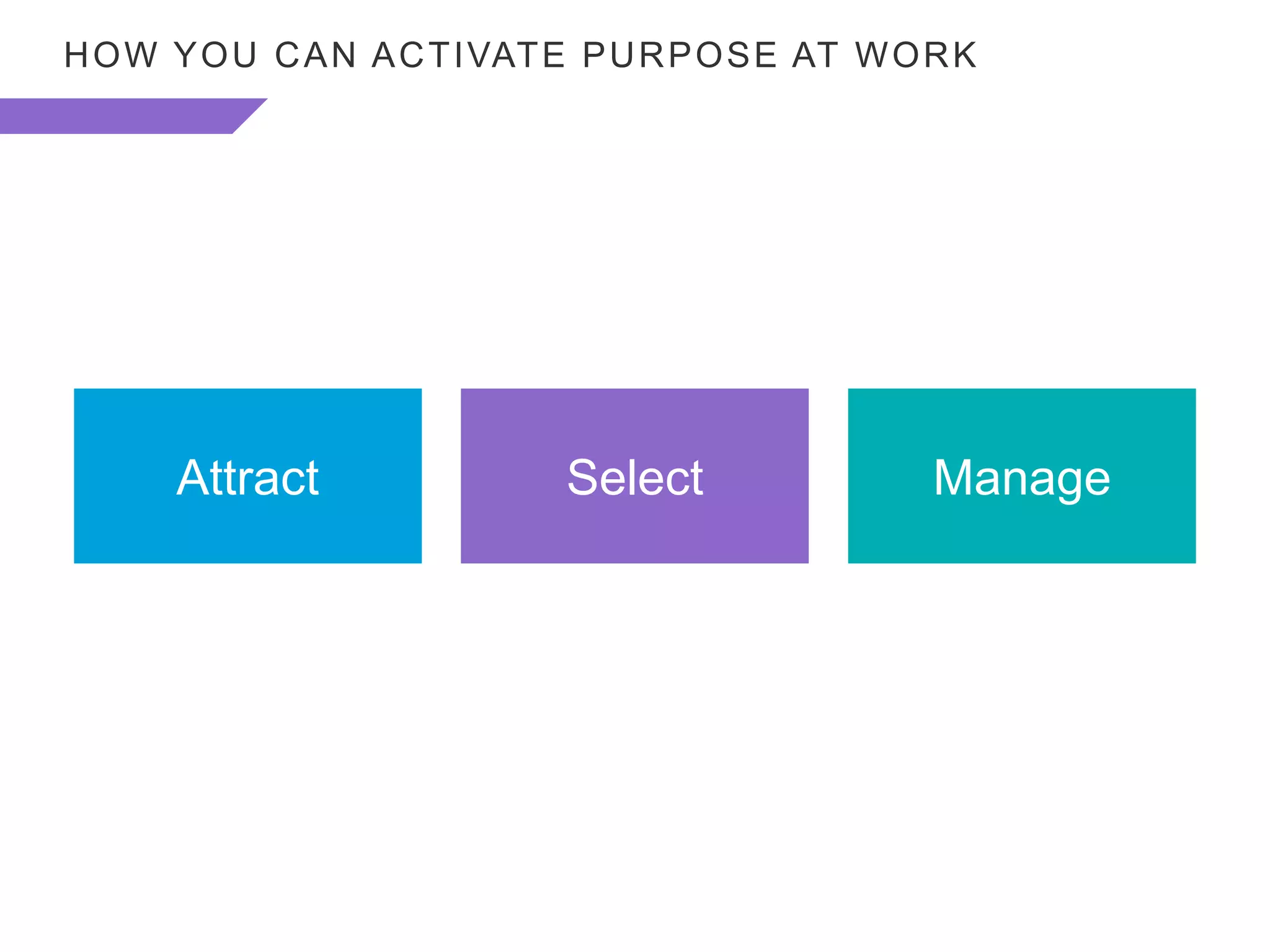Attract Select Manage
HOW YOU CAN ACTIVATE PURPOSE AT WORK
 