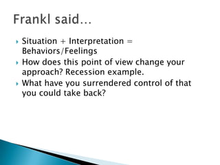 Pick your least-preferred work task.How can you view this task in a more meaningful way?What tasks do you reduce to meaninglessness that actually serve a higher purpose?What positive aspects of your work are you rushing past?Applying our learning