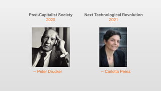 Next Technological Revolution
2021
Post-Capitalist Society
2020
-- Peter Drucker -- Carlotta Perez
 