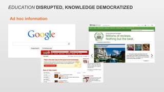 EDUCATION DISRUPTED, KNOWLEDGE DEMOCRATIZED
Ad hoc information
 