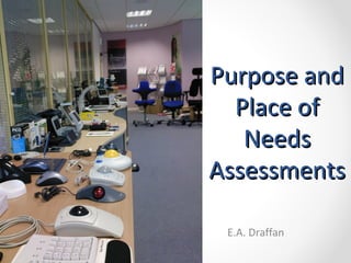 Purpose andPurpose and
Place ofPlace of
NeedsNeeds
AssessmentsAssessments
E.A. Draffan
 