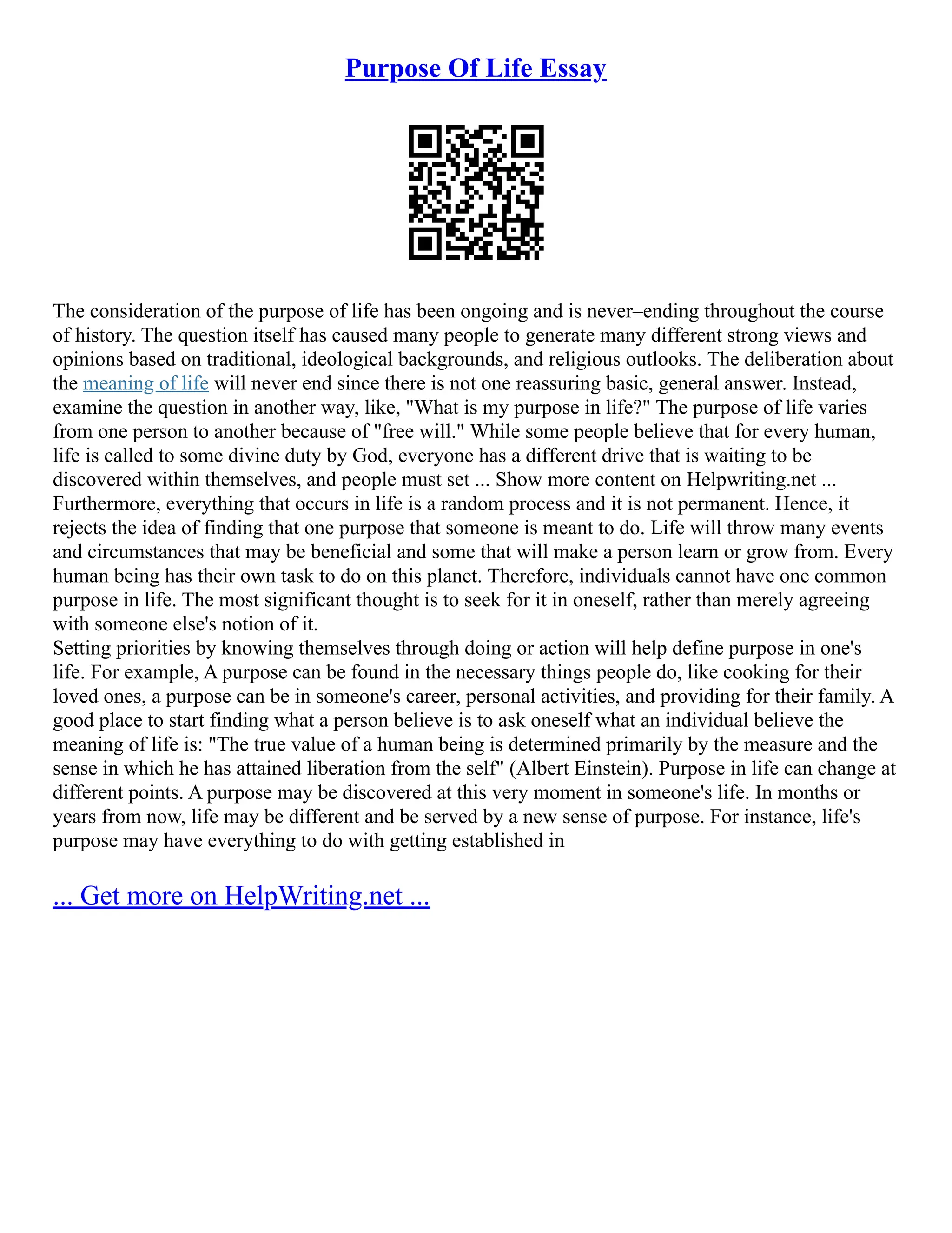 Purpose Of Life Essay PDF