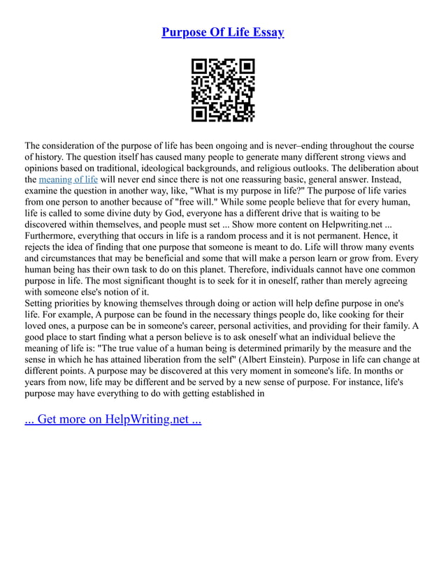 Purpose Of Life Essay PDF