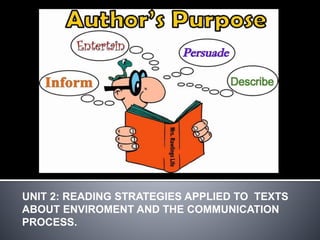 UNIT 2: READING STRATEGIES APPLIED TO TEXTS
ABOUT ENVIROMENT AND THE COMMUNICATION
PROCESS.
 