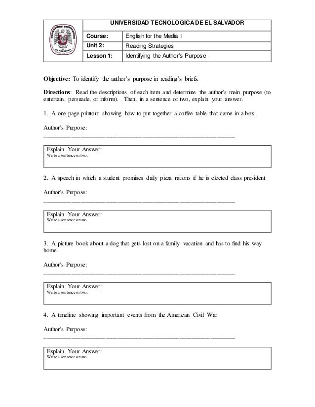 Authors Purpose Worksheet 3 Answers - Promotiontablecovers