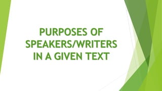 PURPOSES OF
SPEAKERS/WRITERS
IN A GIVEN TEXT
 