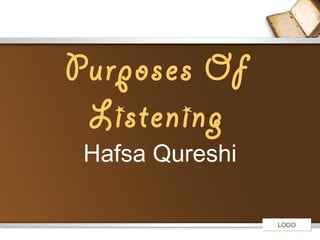 LOGOLOGO
Purposes Of
Listening
Hafsa Qureshi
 