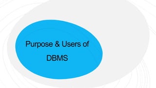 Purpose & Users of
DBMS
 