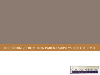 TOP FINDINGS FROM 2016 PARENT SURVEYS FOR THE PUSD
 