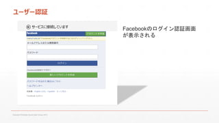 ユーザー認証
Facebookのログイン認証画面
が表示される

Fukuoka Windows Azure User Group 2013

 