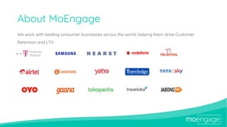About MoEngage
We work with leading consumer businesses across the world, helping them drive Customer
Retention and LTV.
 