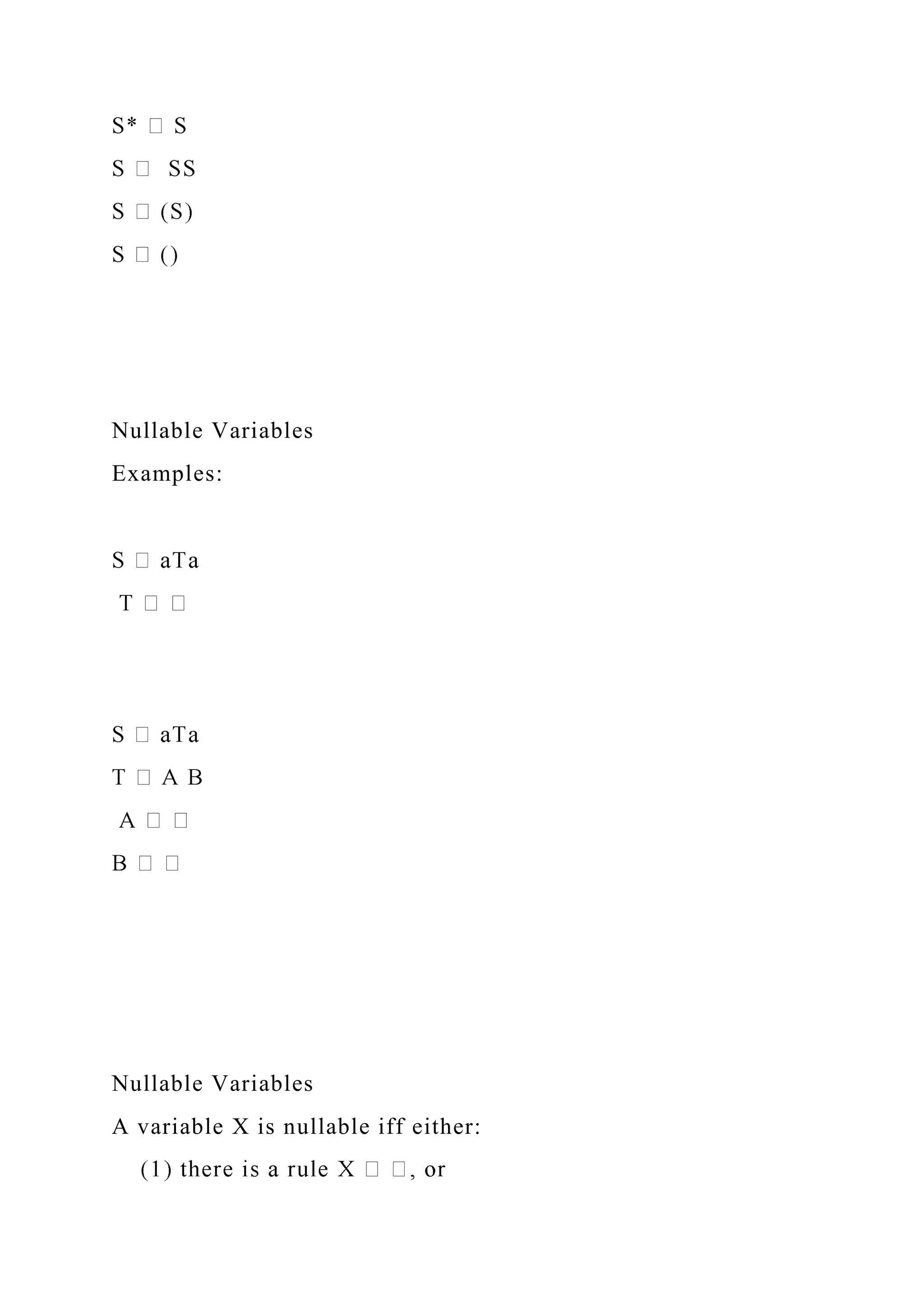 Nullable Variables
Examples:
Nullable Variables
A variable X is nullable iff either:
 