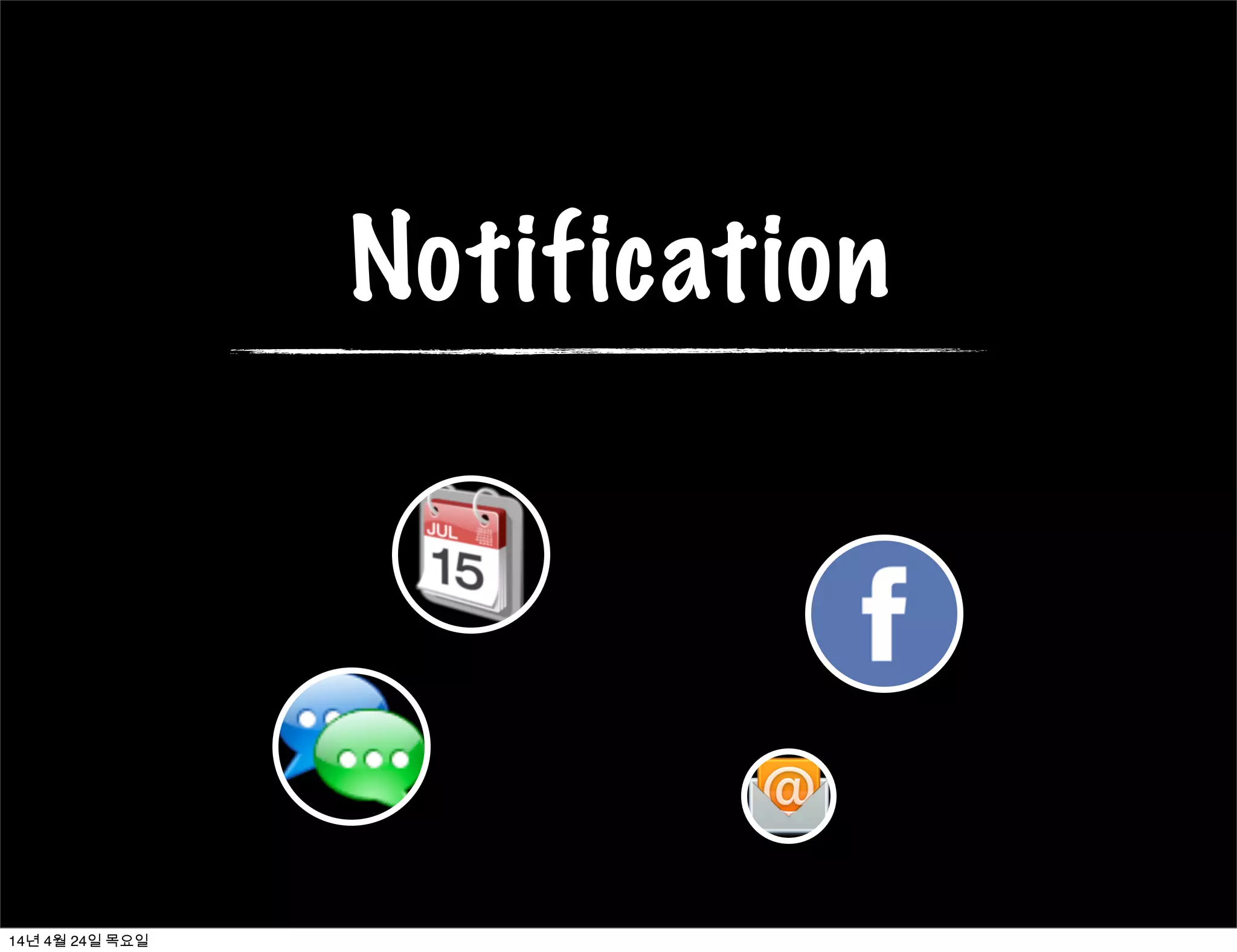 Technique
✓HTML  CSS  Javascript
✓node-webkit
✓socket.io
✓nw-desktop-notifications.js
14년 4월 24일 목요일
 