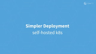 Simpler Deployment
self-hosted k8s
 