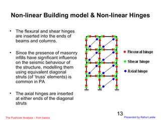 13
• The flexural and shear hinges
are inserted into the ends of
beams and columns.
• Since the presence of masonry
infill...