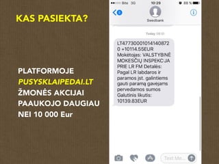 KAS PASIEKTA?
PLATFORMOJE
PUSYSKLAIPEDAI.LT
ŽMONĖS AKCIJAI
PAAUKOJO DAUGIAU
NEI 10 000 Eur
 