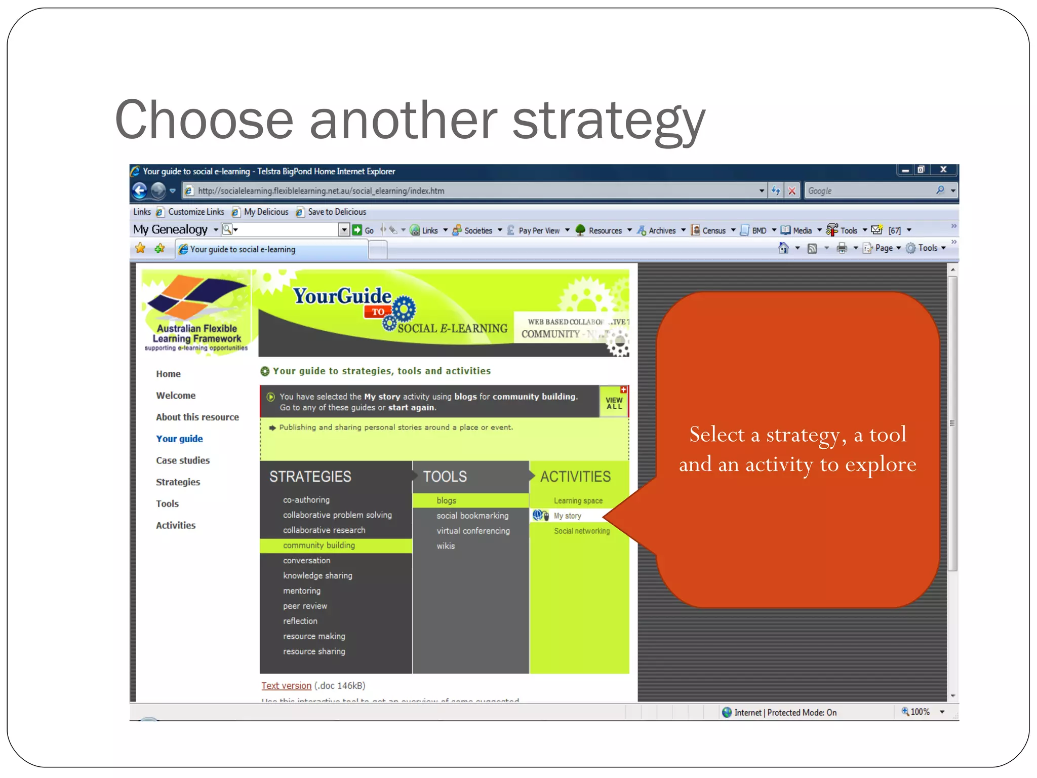 Choose another strategy Select a strategy, a tool and an activity to explore 