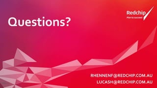 Questions?
RHENNENF@REDCHIP.COM.AU
LUCASH@REDCHIP.COM.AUSlide 12
 