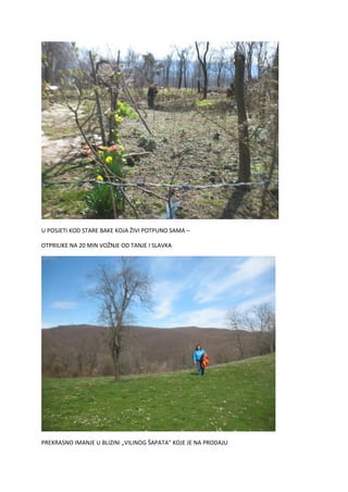 U POSJETI KOD STARE BAKE KOJA ŽIVI POTPUNO SAMA –
OTPRILIKE NA 20 MIN VOŽNJE OD TANJE I SLAVKA
PREKRASNO IMANJE U BLIZINI „VILINOG ŠAPATA“ KOJE JE NA PRODAJU
 