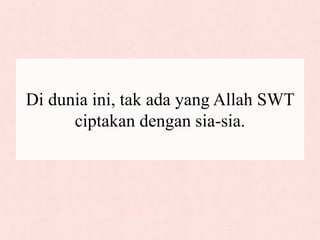 Di dunia ini, tak ada yang Allah SWT
ciptakan dengan sia-sia.
 