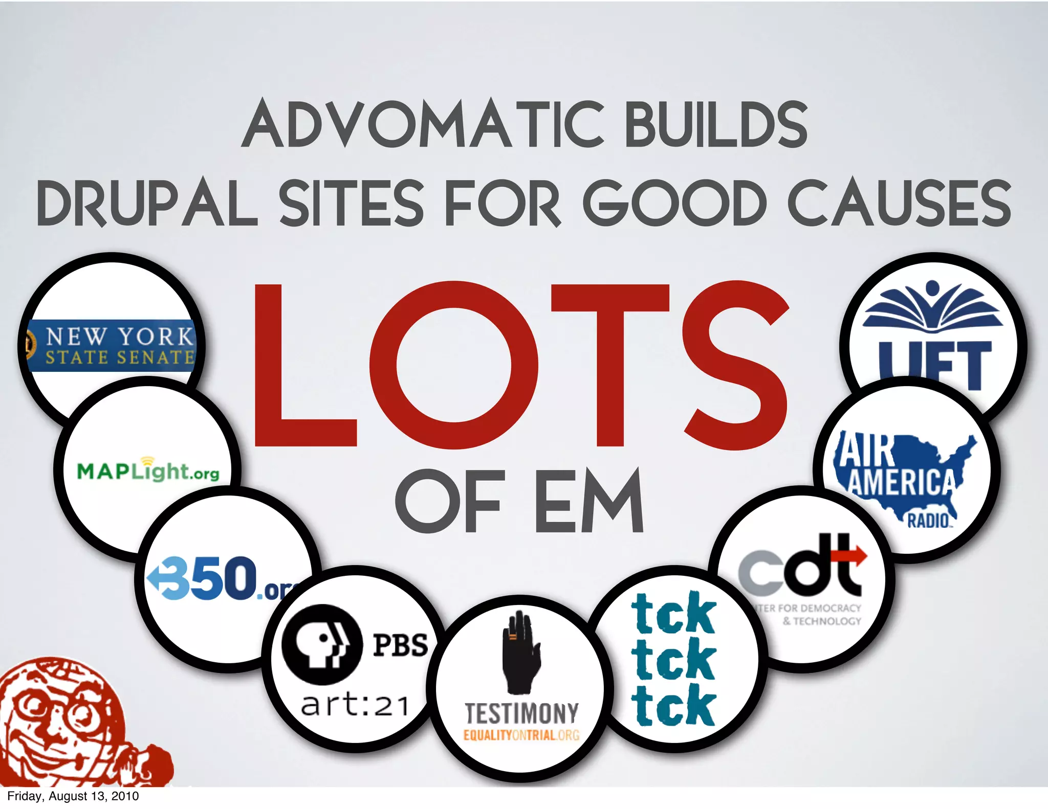 ADVOMATIC BUILDS
    DRUPAL SITES FOR GOOD CAUSES


                          LOTS
                           OF EM

Friday, August 13, 2010
 