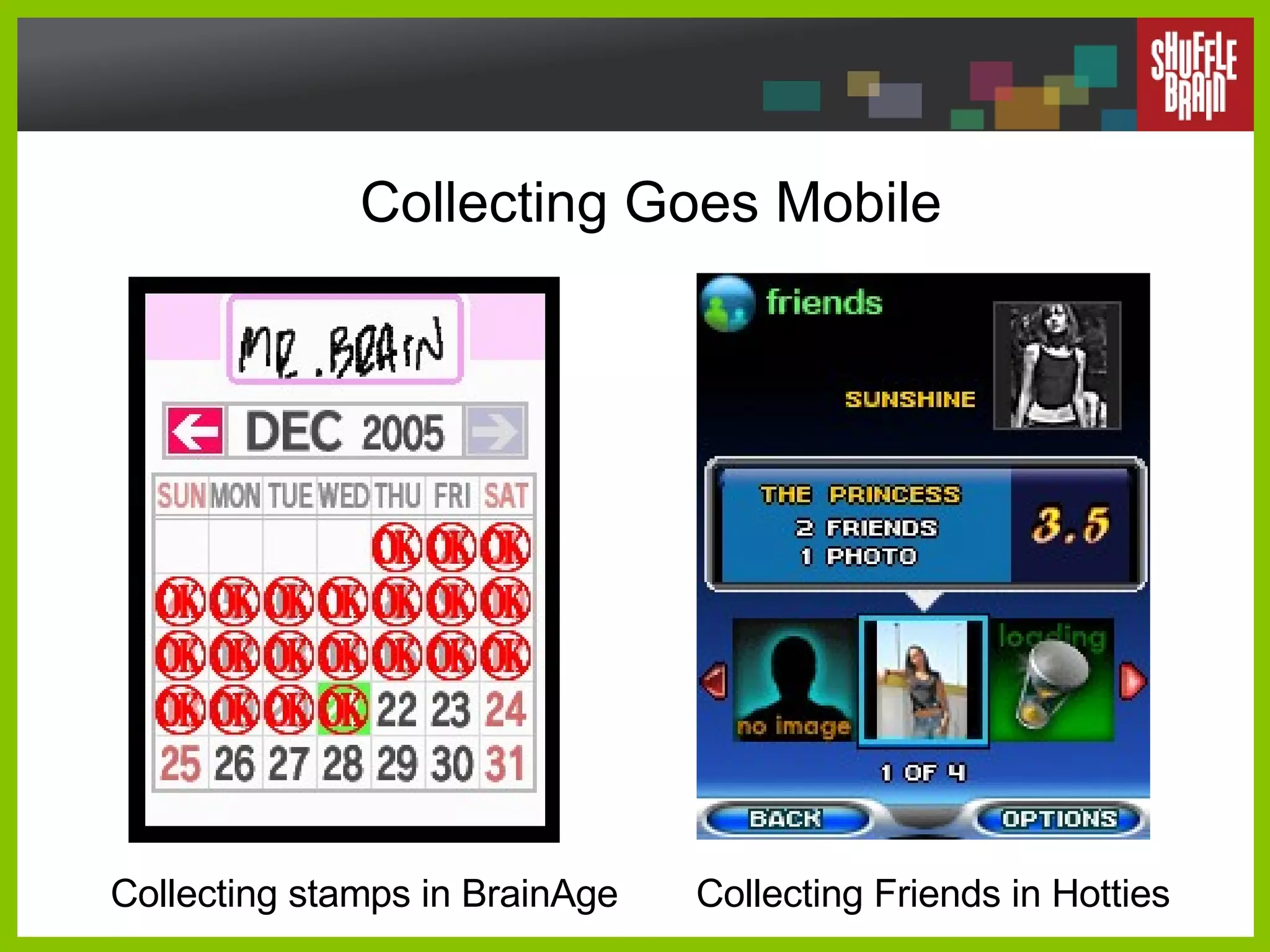 Collecting Goes Mobile Collecting stamps in BrainAge Collecting Friends in Hotties 