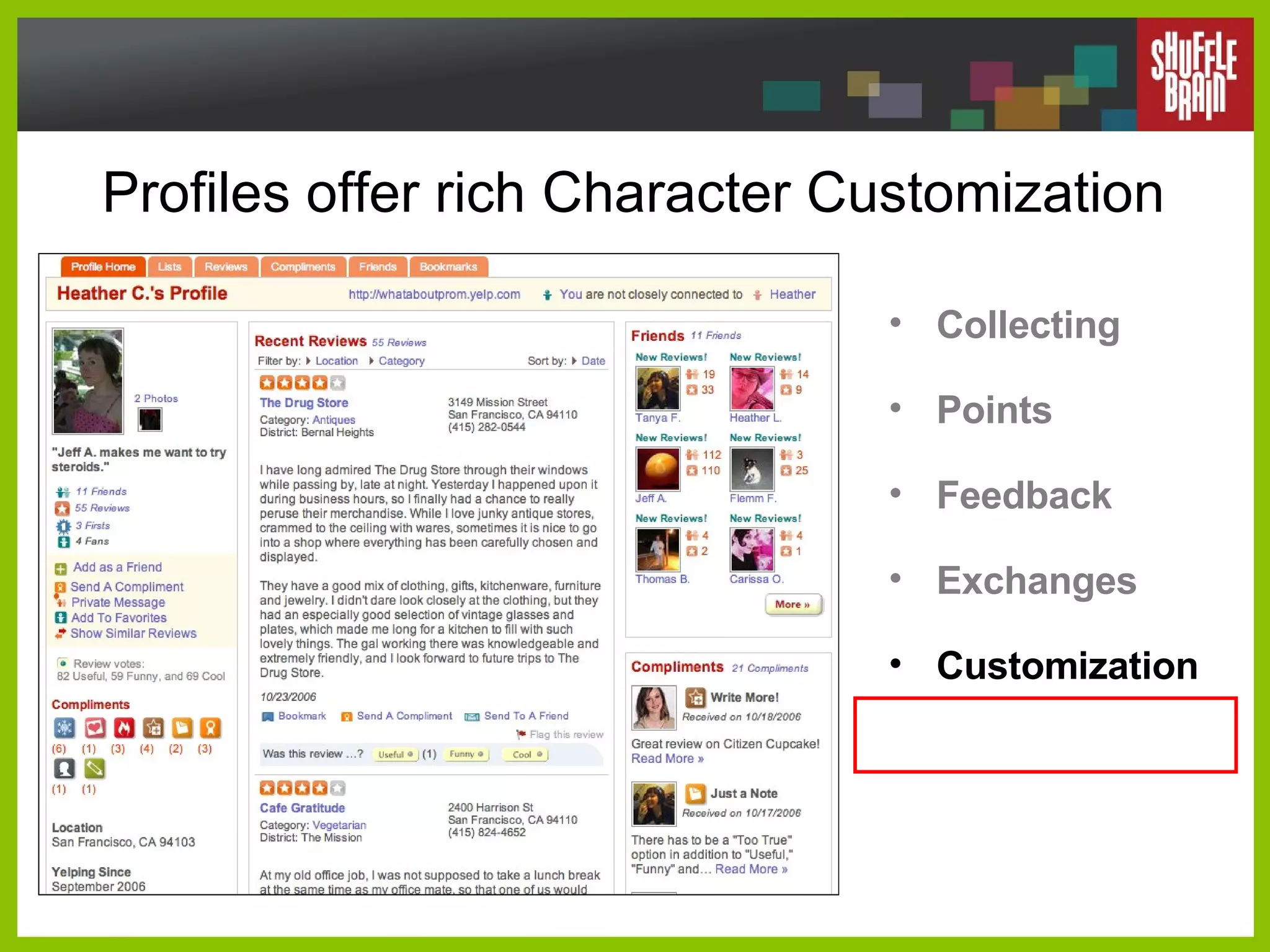 Profiles offer rich Character Customization Collecting Points Feedback Exchanges Customization 