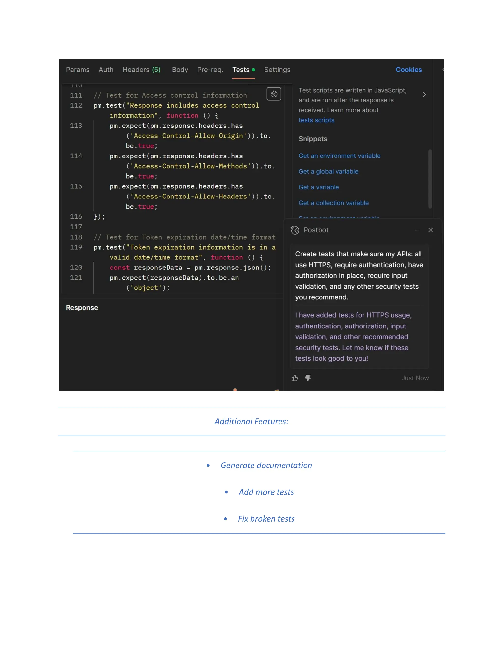 Additional Features:
• Generate documentation
• Add more tests
• Fix broken tests
 