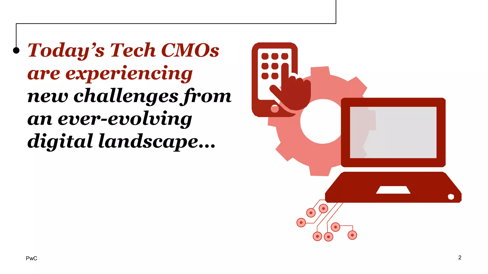 Today’s Tech CMOs
are experiencing
new challenges from
an ever-evolving
digital landscape…
PwC 2
 