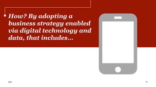 How? By adopting a
business strategy enabled
via digital technology and
data, that includes…
14PwC
 