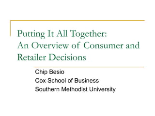 Putting It All Together: An Overview of Consumer and Retailer Decisions  Chip Besio Cox School of Business Southern Methodist University 