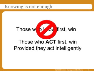 Knowing is not enough©2009 Decision Management Solutions13Those who know first, winThose who ACT first, winProvided they act intelligently