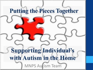 Putting the Pieces Together




Supporting Individual’s
with Autism in the Home
     MNPS Autism Team
 