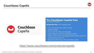 Confidential and Proprietary. Do not distribute without Couchbase consent. © Couchbase 2021. All rights reserved. 30
Couchbase Capella
https://www.couchbase.com/products/capella
 
