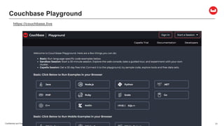 Confidential and Proprietary. Do not distribute without Couchbase consent. © Couchbase 2021. All rights reserved. 31
Couchbase Playground
https://couchbase.live
 