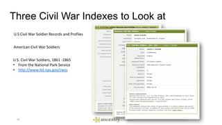 Three Civil War Indexes to Look at
43
U.S Civil War Soldier Records and Profiles
American Civil War Soldiers
U.S. Civil Wa...