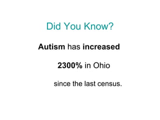 Did You Know? Autism  has  increased   2300%  in Ohio   since the last census. 